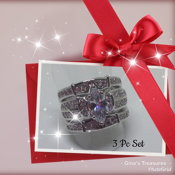 New CZ 3 pcs set Wedding/ Engagement Rings - Picture 8 of 8
